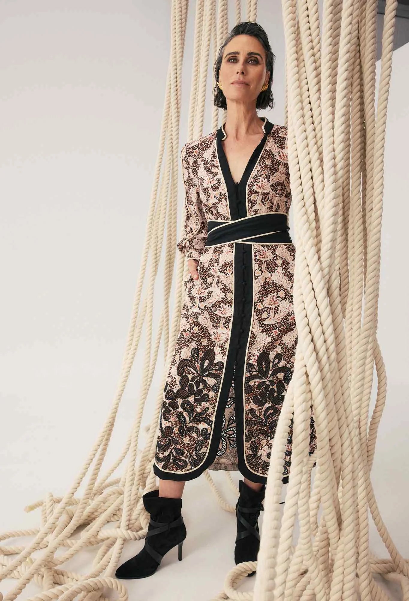 CAMILLE CURVED HEM EMBROIDERED DRESS